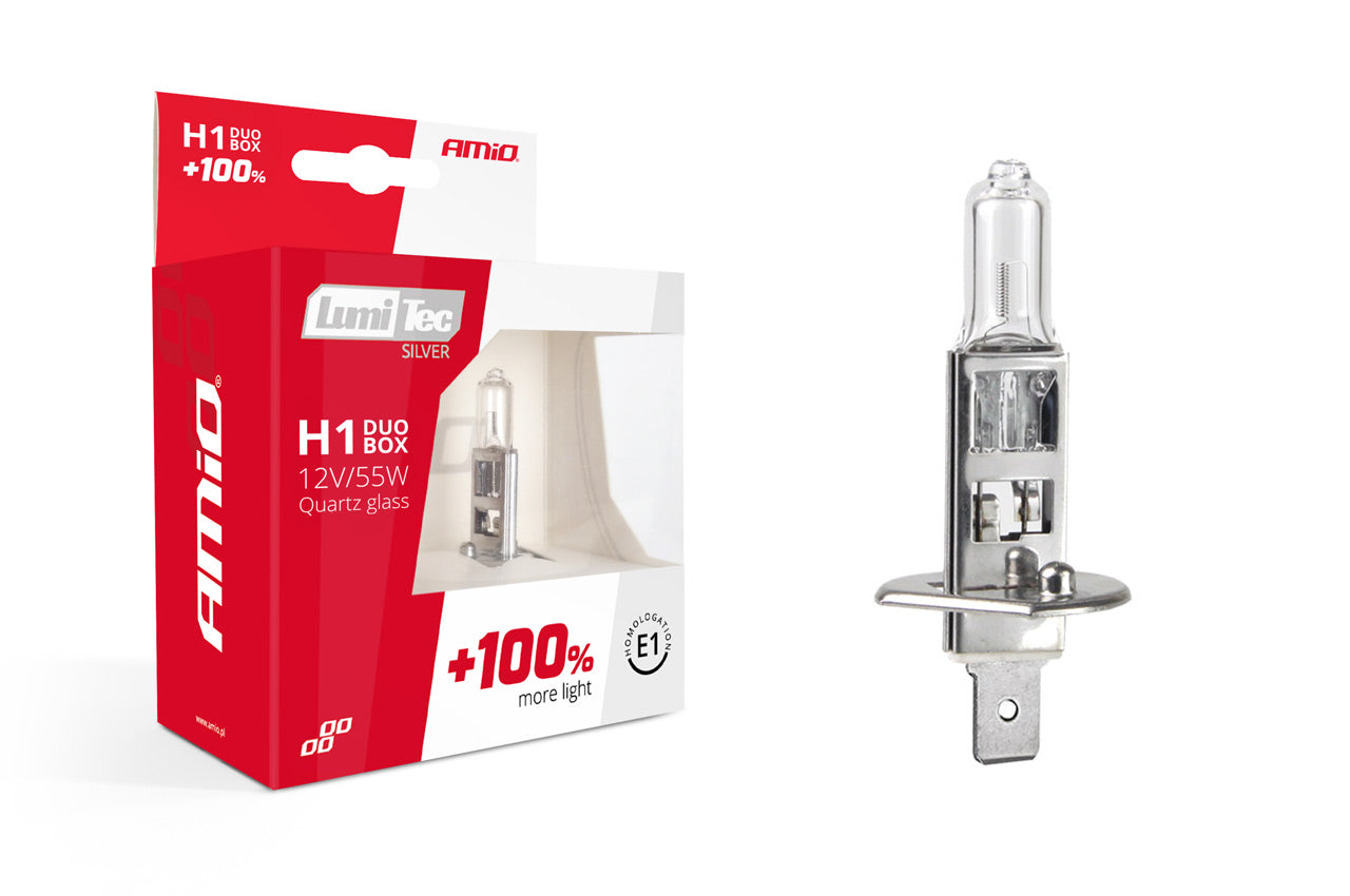 Set becuri cu halogen H1 12V 55W LumiTec SILVER + 100% DUO BOX